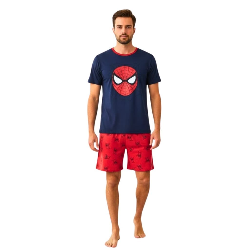 Pijama Masculino Verão Super Heróis Malha Confortável Manga Curta e Short Oferta Presente