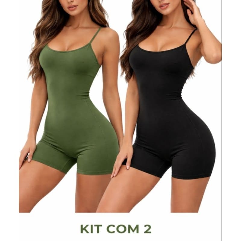 kit 2 Macaquinhos Fitness Feminino Modelador Suplex Zero Transparência Academia Treino