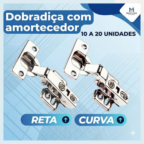 Kit Dobradiça com Amortecedor para Armário Pop 35mm Reta e Curva 10 A 20 UNIDADES