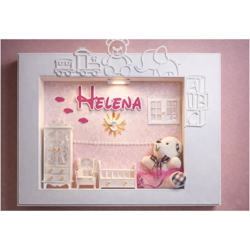 Quadro Maternidade Personalizado com Nome grátis – Cenário Bebê MDF com LED | Decoração Quarto Infantil Presente Chá d