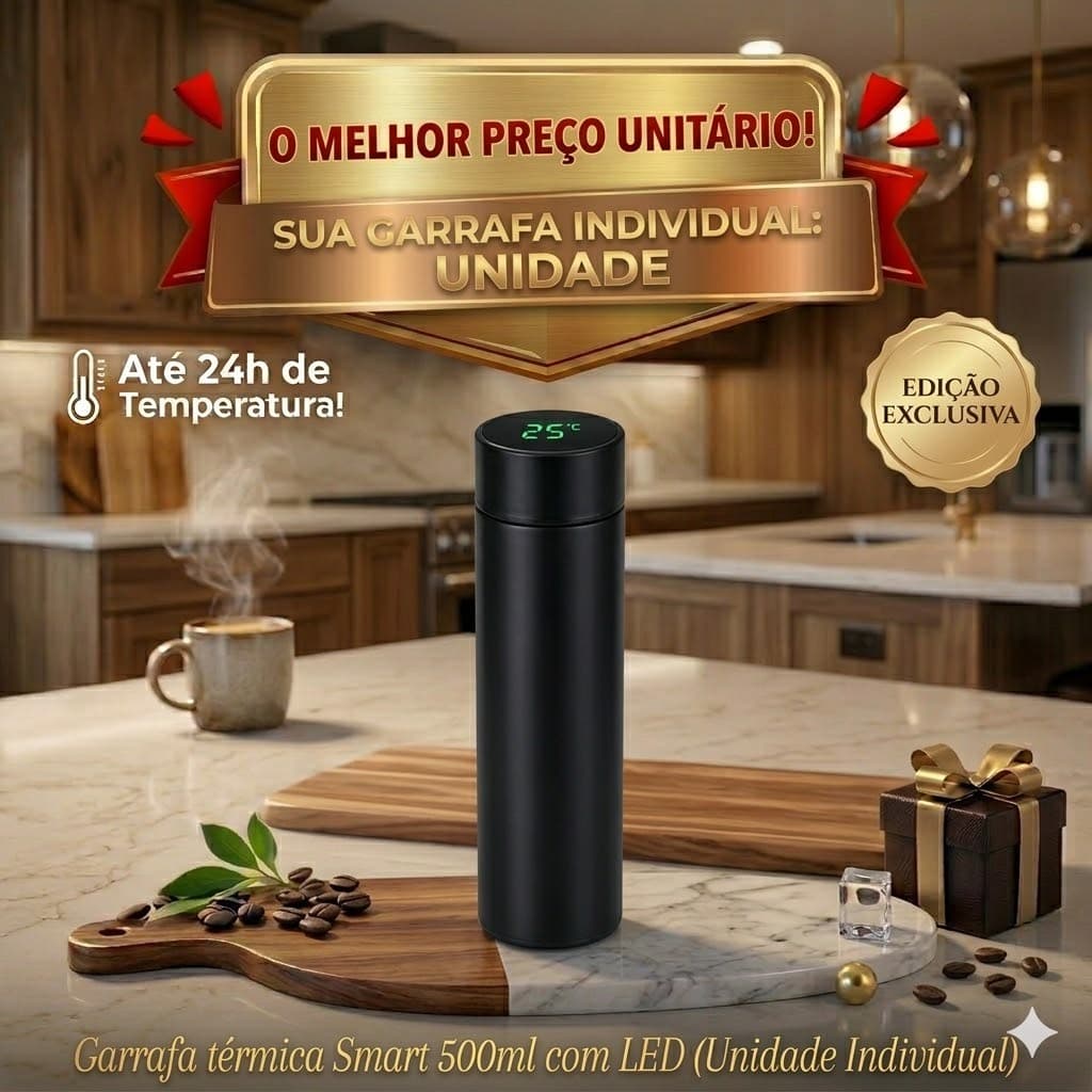 Garrafa térmica em aço Inox com termômetro 500ml (led digital)