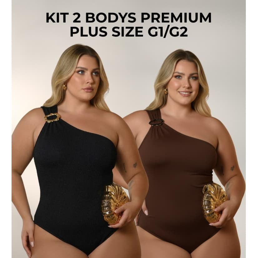 Kit 2 Bodys Plus Size Ombro Único Mula Manca Suplex Compressão Modelador Bori Feminino Elegante Festa e Casual Tendência