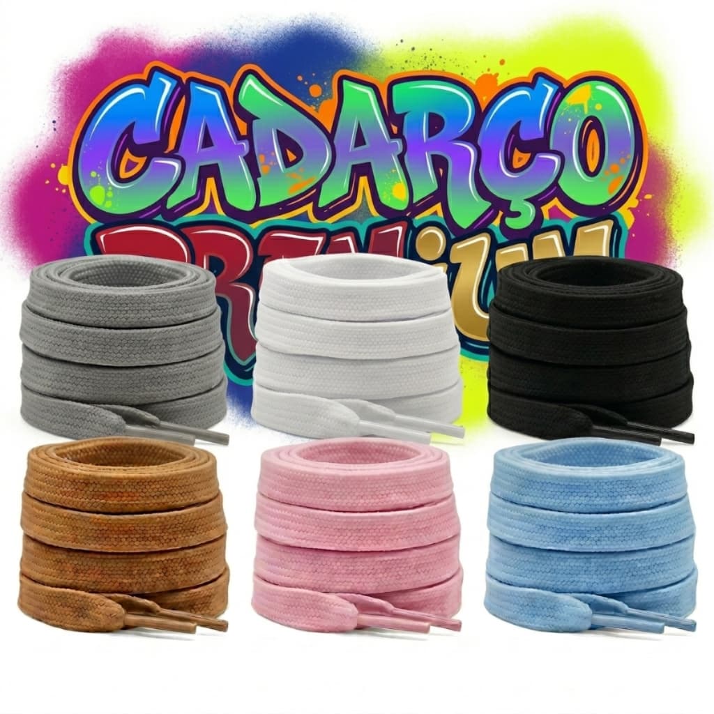 Kit 2 Pares de Cadarço Para Tênis Largo Achatado Grosso Poliéster Estilo Street Urbano Para Skatista