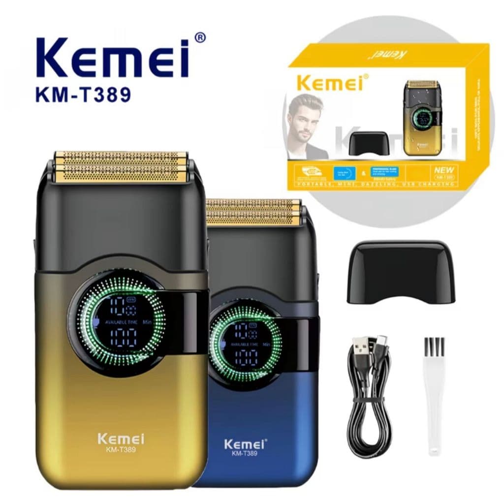 Máquina de Barbear Shaver Kemei Original Profissional Barbeador Elétrico Sem Fio KM-T389 - Bivolt