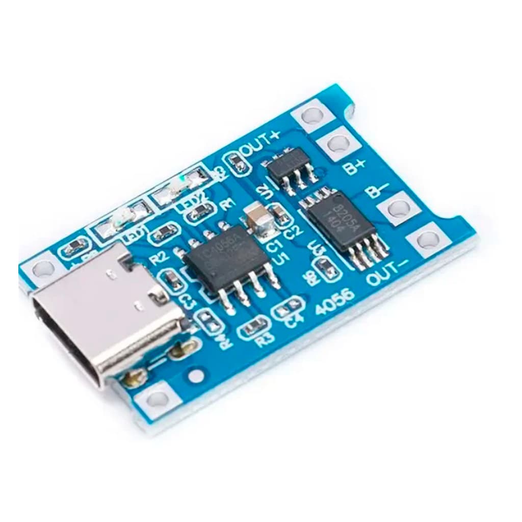 Módulo Carregador de bateria de lítio Tp4056 Usb Tipo C Placa de Carregamento e Proteção 18650