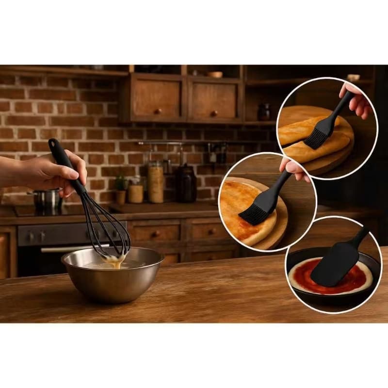 Kit Utensilio de Silicone 3 Peças Espátula , Pincel Culinário e Fouet - Batedor Para Cozinha