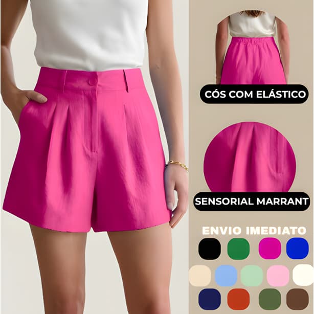 Shorts Alfaiataria Feminino Marrant Premium Cós com Elástico e Bolso Faca
