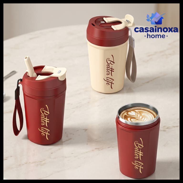 Copo Térmico de Café 520ml 620ml com Alça Aço Inox e a Vácuo Tumbler Mug