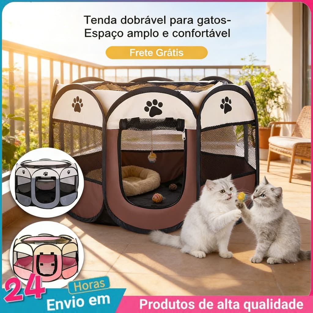 Casinha Para Pets Gatos Grande Dobrável Portátil Cercadinho Tenda 3 Cores Tecido Oxford