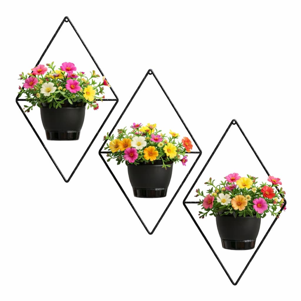 Kit 3 Vasos para Plantas Com Suporte Em Ferro Decoração De Parede Casa