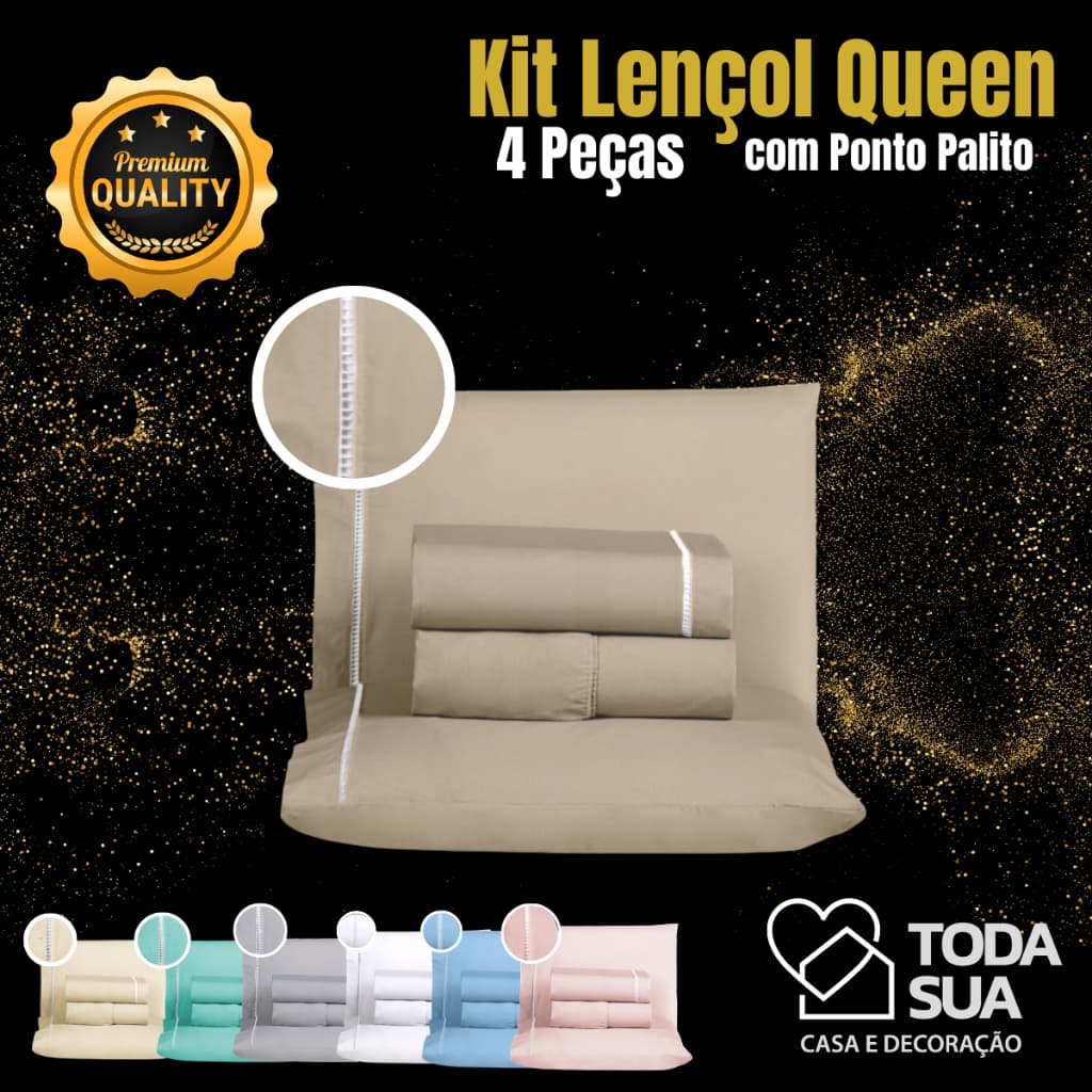Jogo de Lençol Queen 4 Peças 400 Fios 100% Algodão