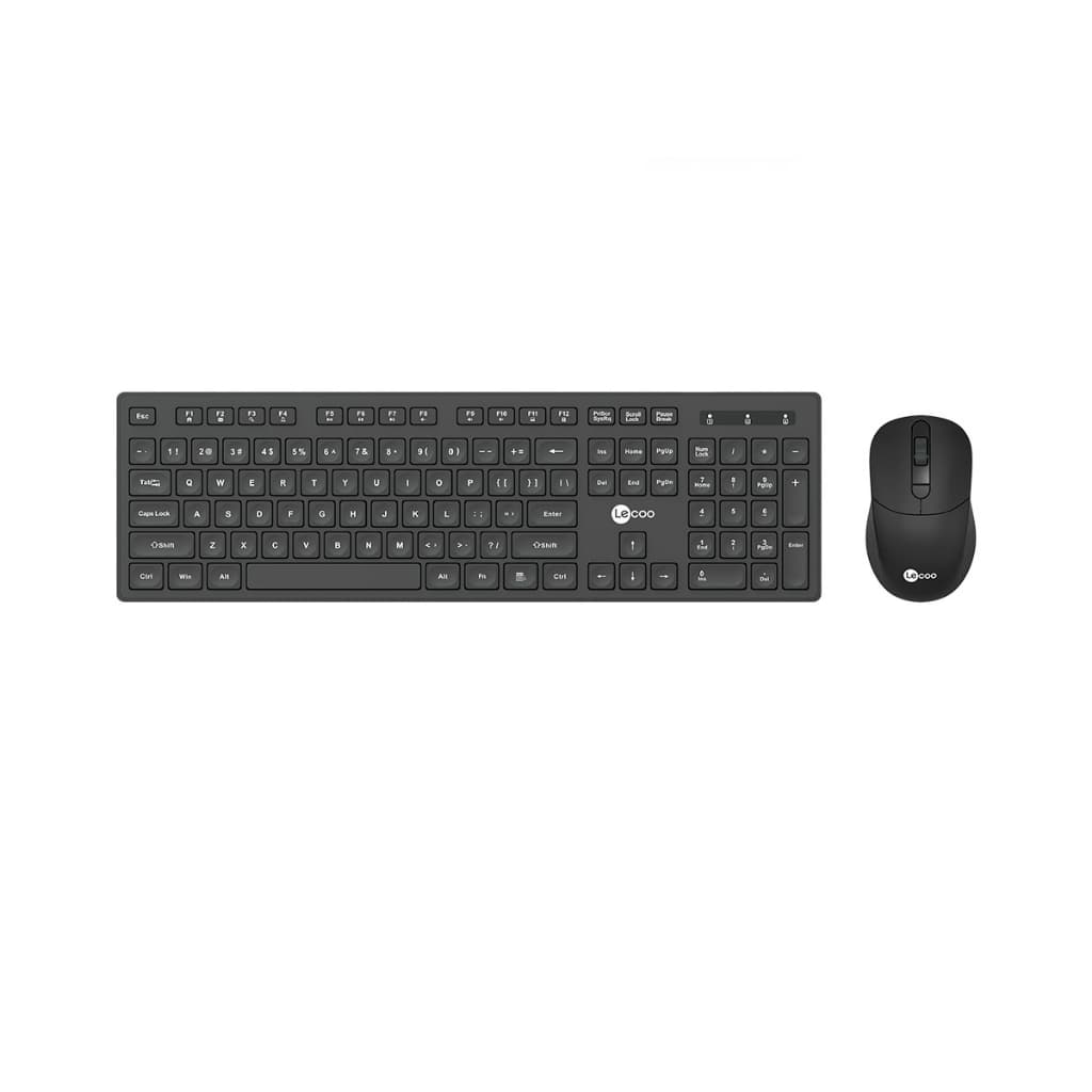 Kit Teclado e Mouse Sem Fio Lenovo Lecoo KW201 Preto USB Óptico 2400 DPI