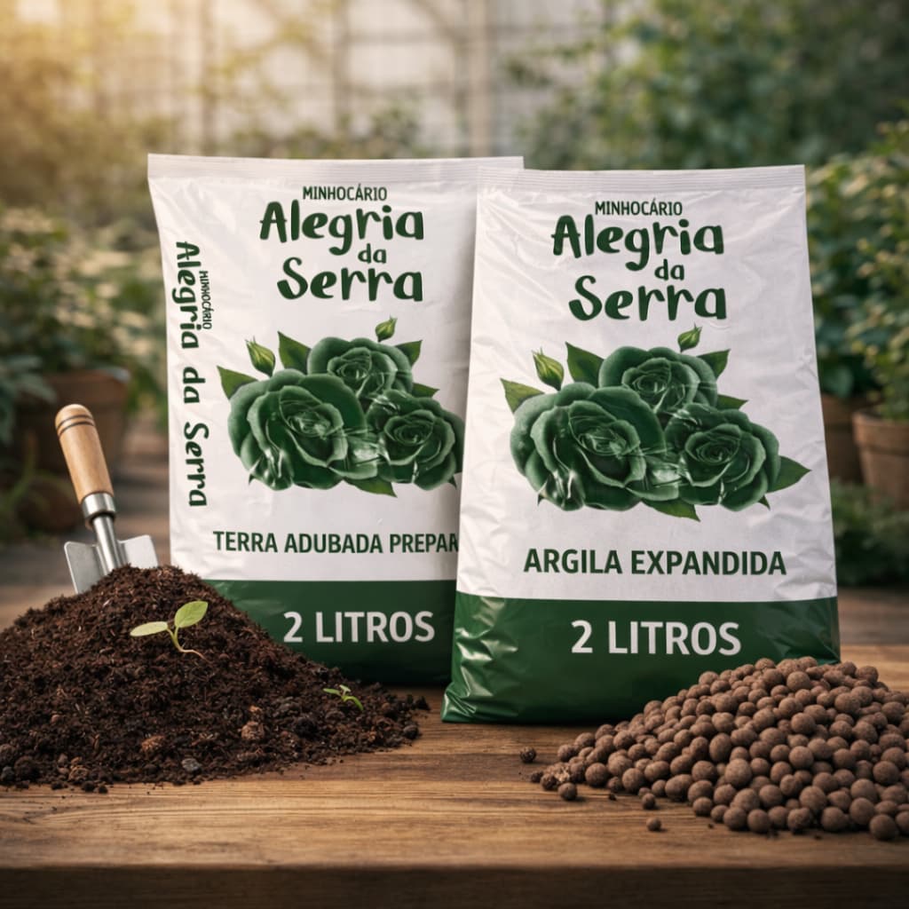 Kit Plantio Alegria da Serra com Terra Adubada Orgânica e Argila Expandida