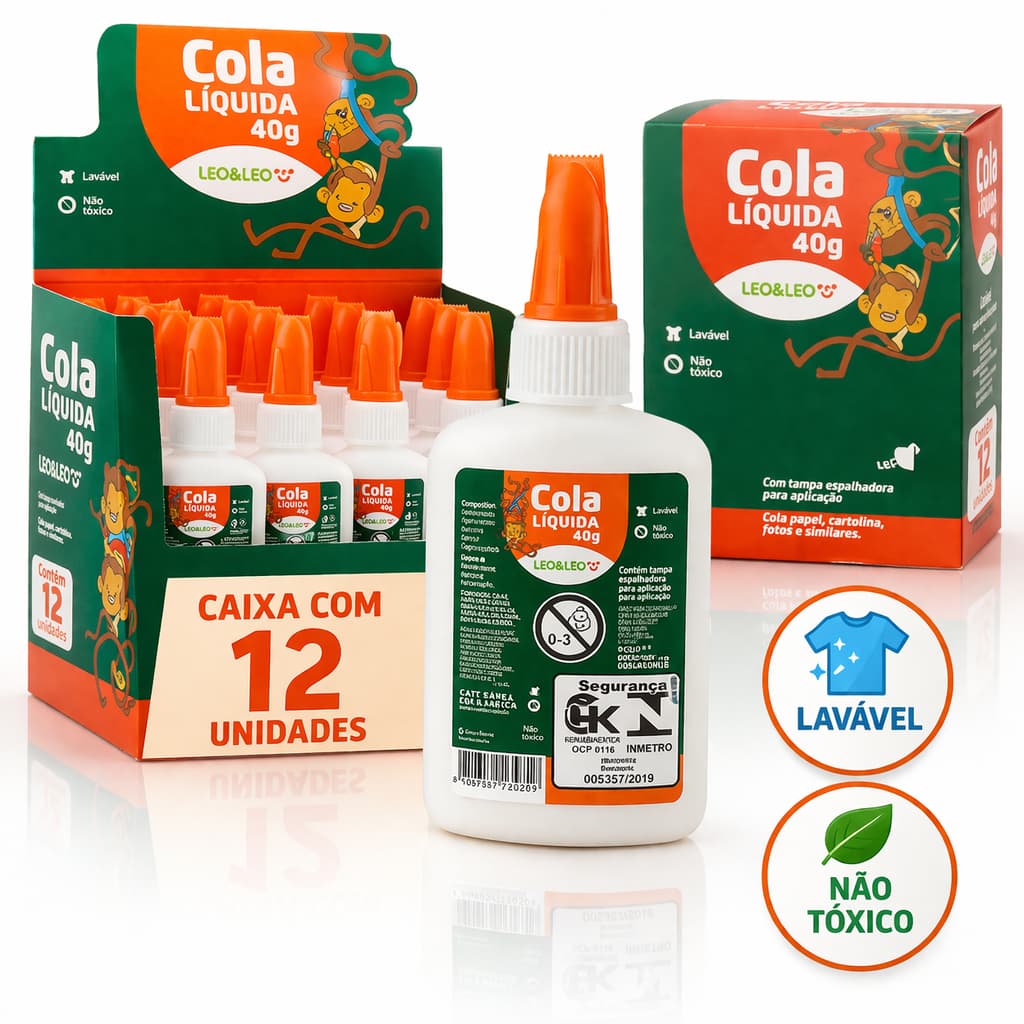 Kit 12, ou 6 Unidades Cola Líquida Branca Escolar 40g Com Espátula Na Tampa