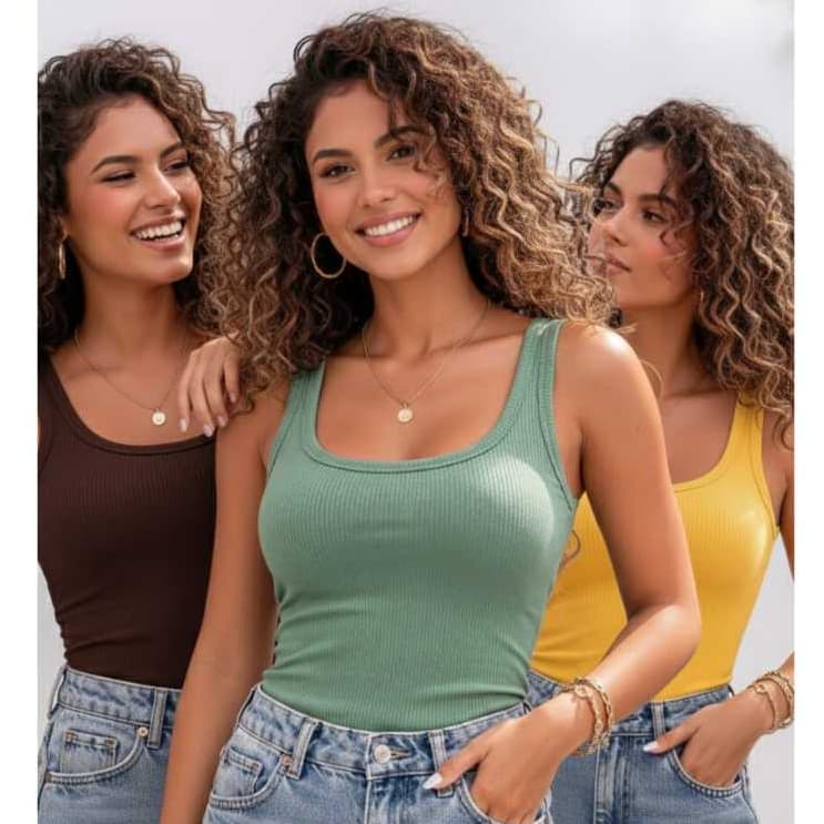 Kit 3 Regata Canelada Feminina  Regatinha Verão Casual Modela Corpo Alta Elasticidade