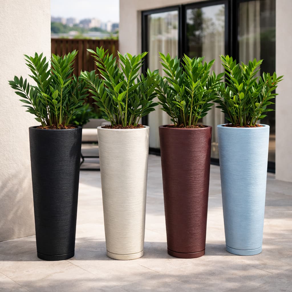 Vasos Para Plantas Decoração Alto Grande Textura Escovado Grafiato Riscato Ibiza Classic Prato Polietileno