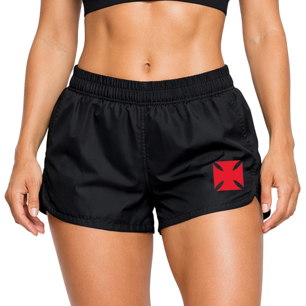 Short Feminino Vasco da Gama Tactel Preto Academia Fitness Corrida Leve Secagem Rápida Cintura Elástica
