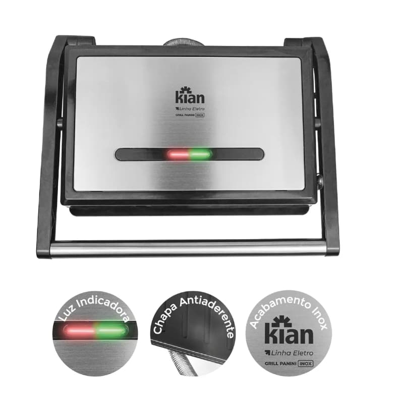 Sanduicheira e Grill  Panini INOX P/ Lanches, Carnes Kian