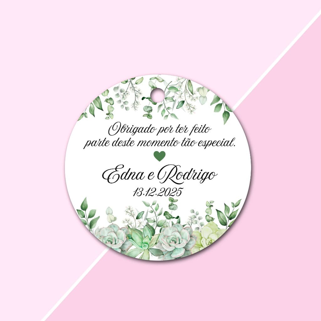 50 Tags Personalizadas Formato Redondo Lembrancinha para Casamento, Noivado e Chá de Cozinha