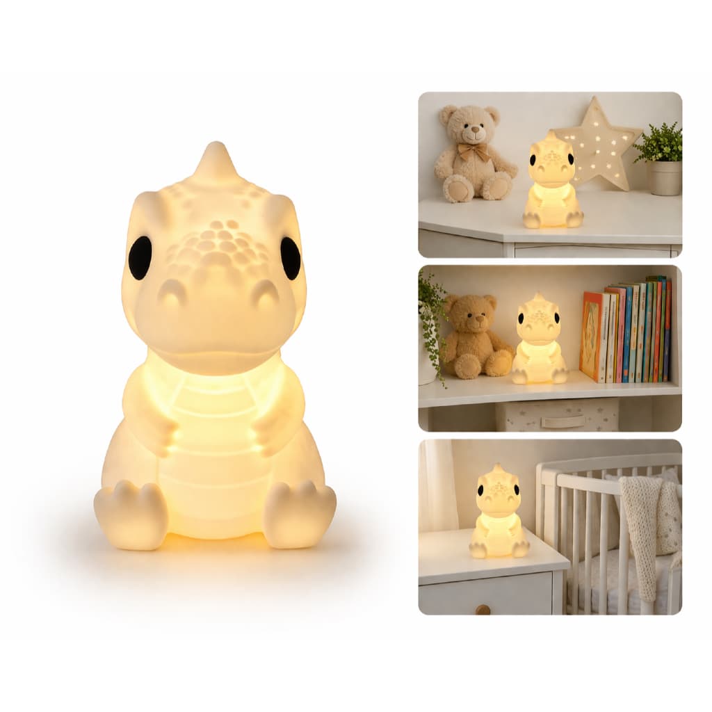 Mini Abajur LED Dinossauro Infantil 10cm | Luminária Decorativa Luz Noturna Quarto Bebê Criança Decoração Fofa