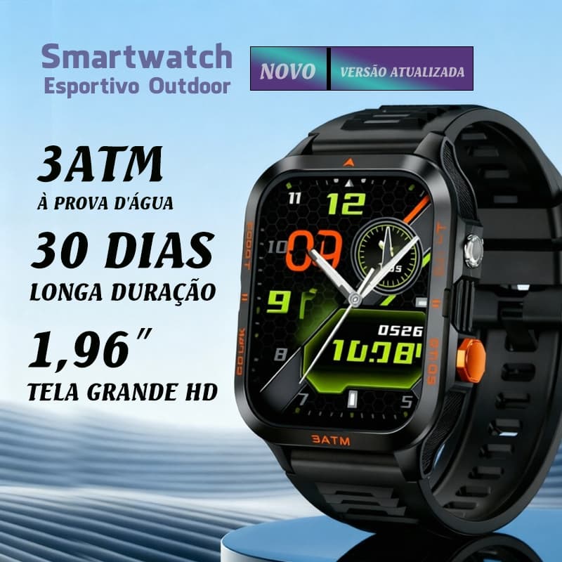 Smartwatch WR8 IP68, Bateria Ultra Longa, Monitor Cardíaco, 20+ Modos Esportivos, Tela 1.96", À Prova d'Água
