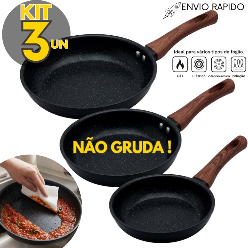 3 un - Jogo De Frigideiras de Indução Com Revestimento Cerâmico Antiaderente 16cm 18cm 20cm