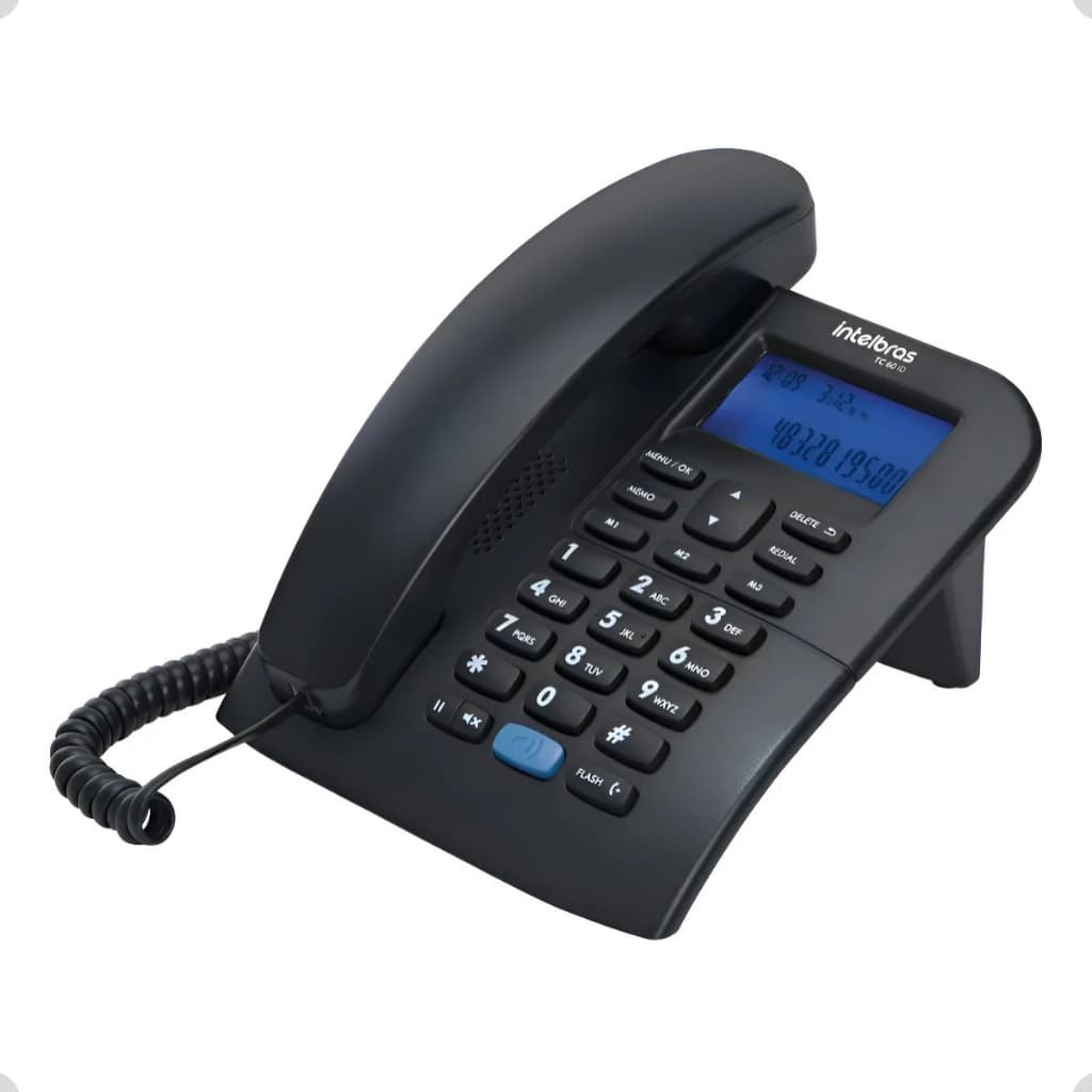 Telefone Intelbras TC 60 ID Preto Com Viva Voz Identificador Display Luminoso Profissional
