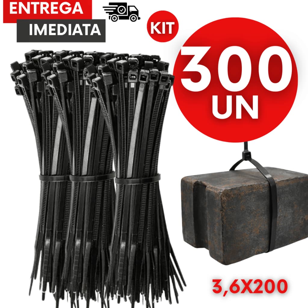 Jogo Abraçadeira Nylon Cintas Plásticas 3,6x200 Fita Hellermann Preta Uso Residencial Industrial
