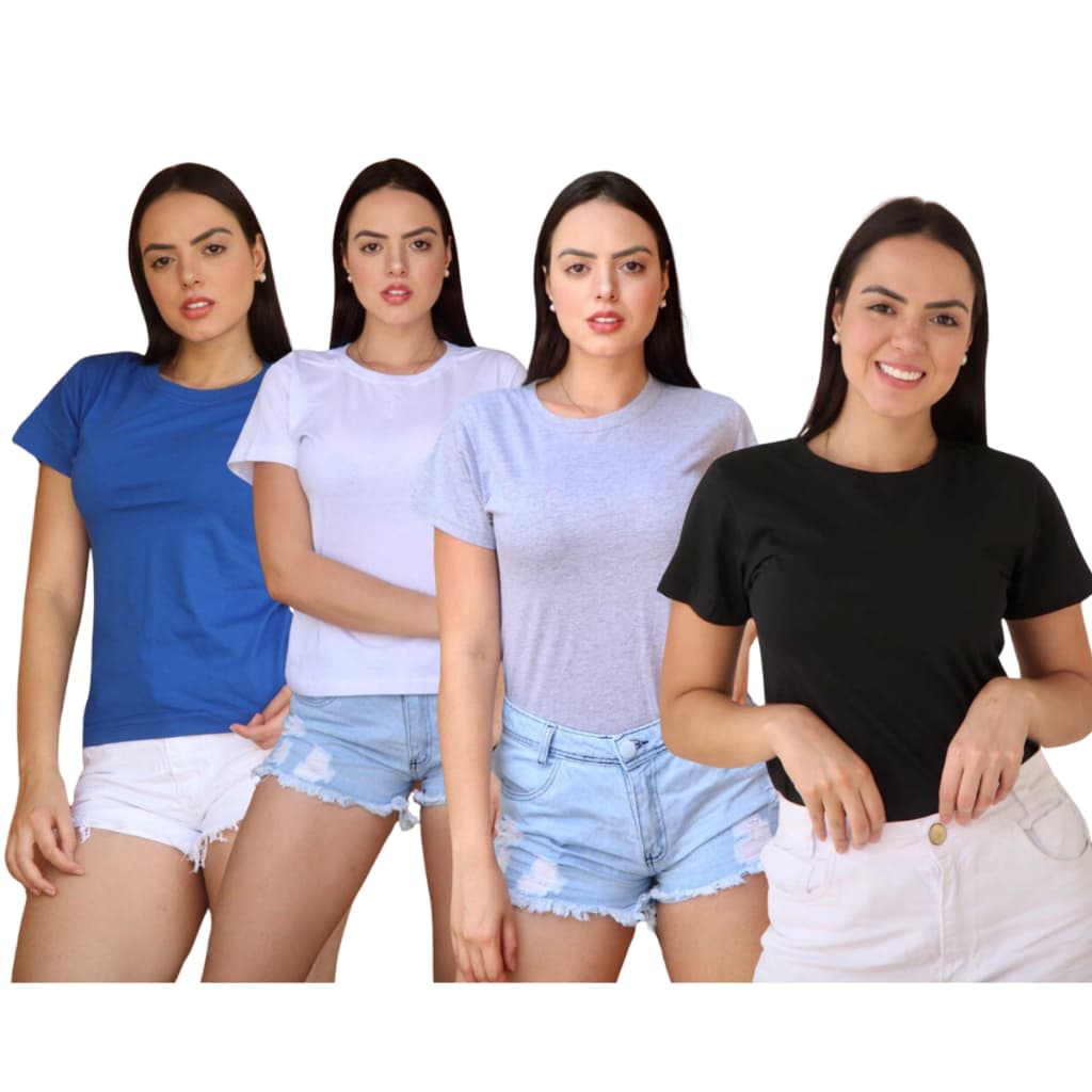 Kit 4 Camisetas Femininas 100% Agodão Leve Mais Pague Menos