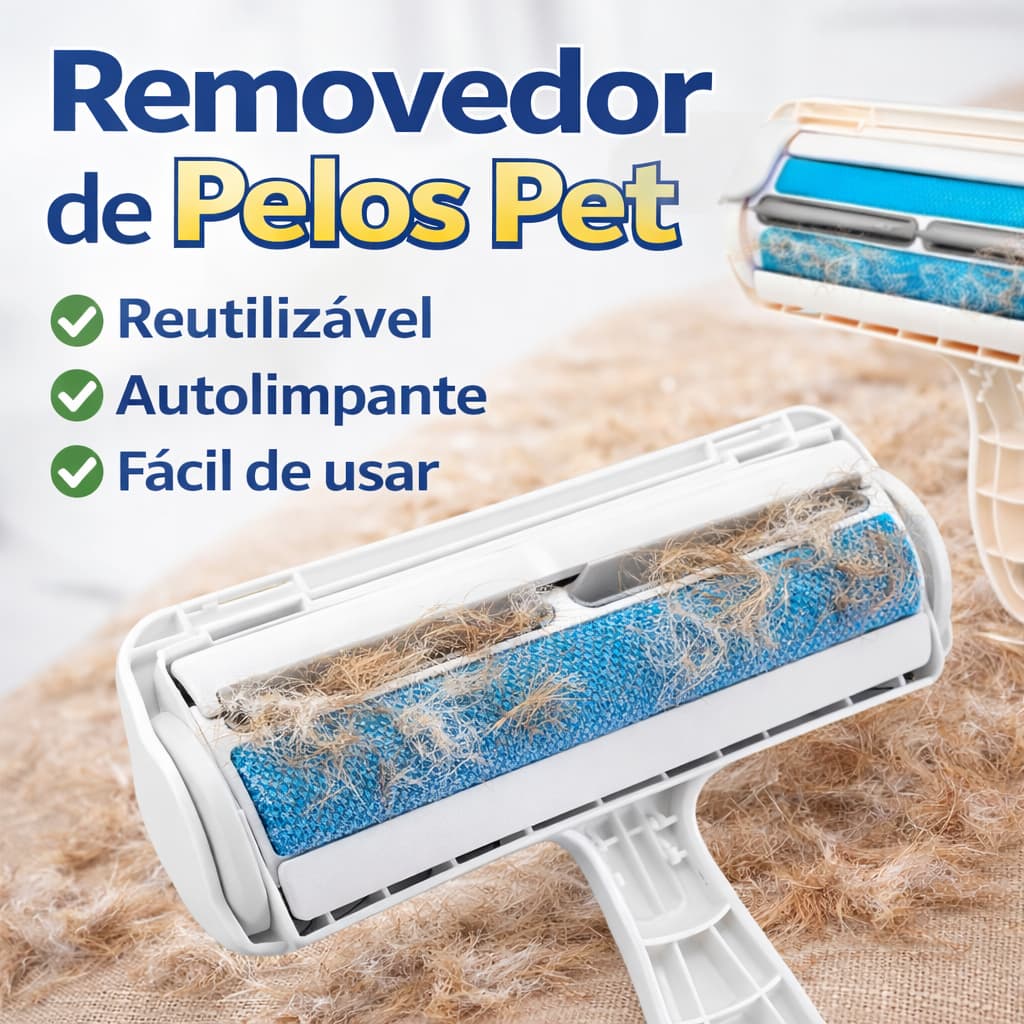 Removedor de Pelos Pet, Rolo Reutilizável com Base Autolimpante para Sofá, Cama, Roupa, Móveis, Tapete e Assento de Carr