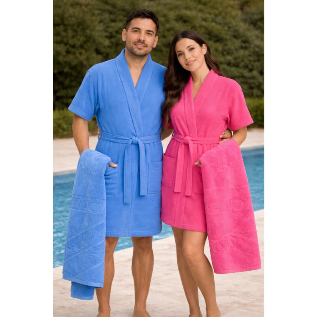 Kit Toalha de Praia 100% Algodão com Relevo + Roupão Versatili Pós Banho Adulto Verão