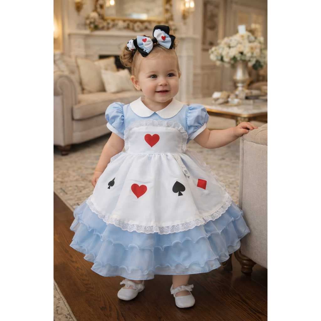Vestido Infantil Tematico Alice no Pais das Maravilhas Luxo 1 ao 3