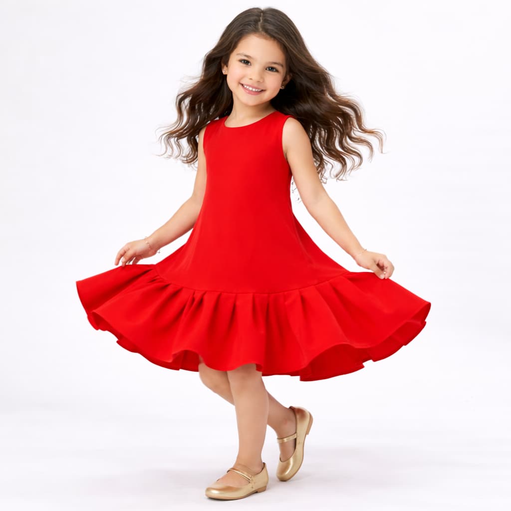 Vestido Infantil Menina Midi Elegante com Babado | Roupa de Festa Casual Premium 6 ao 10
