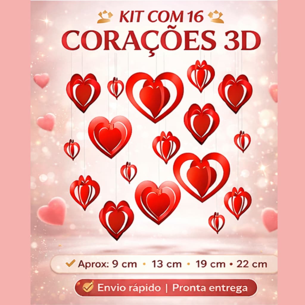 Decoração Dia das Mães Corações 3D Suspensos Kit Coração Pendurar Teto Decoração Romântica Quarto Festa Namorados