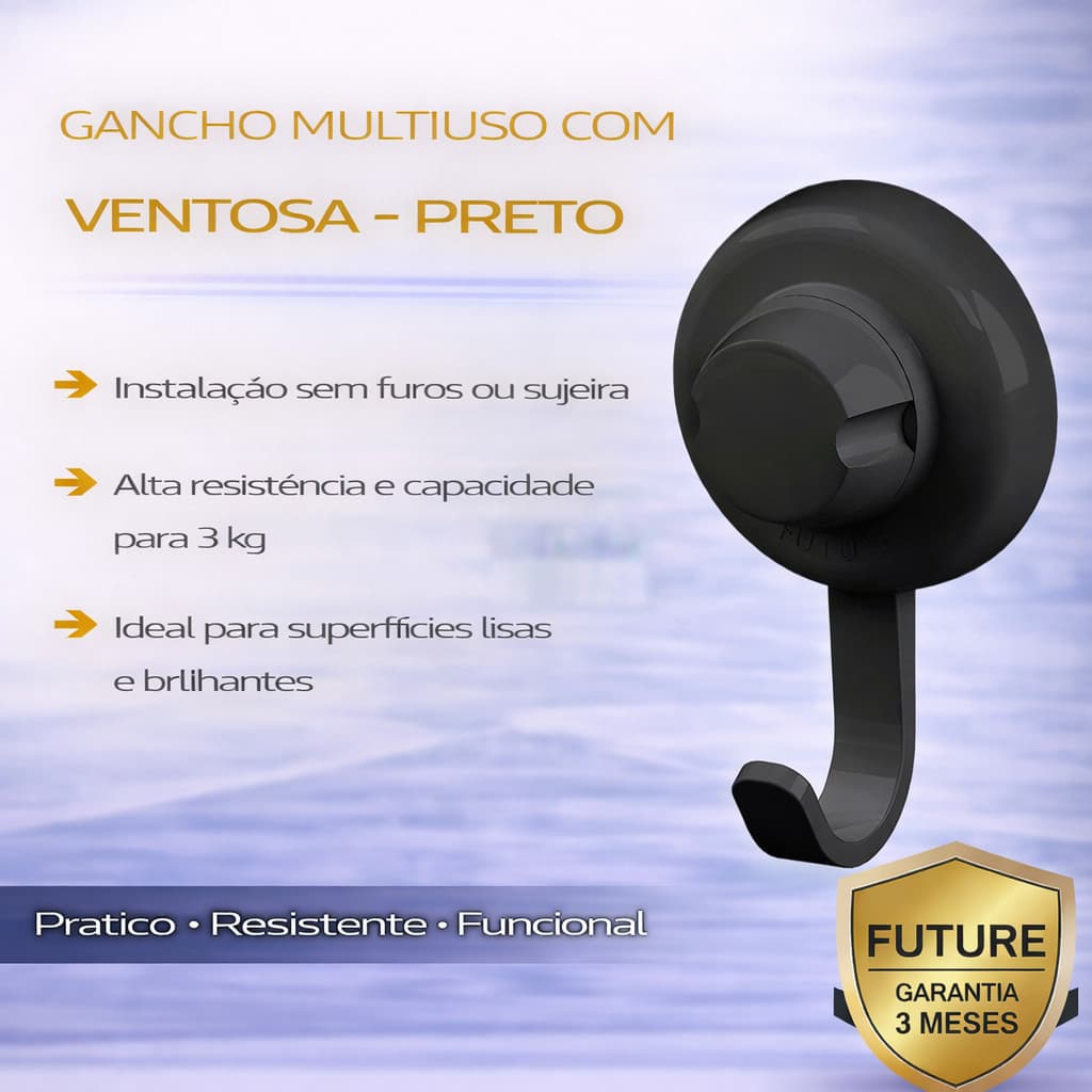 Gancho Multiuso Com Ventosa Preto Future Preto