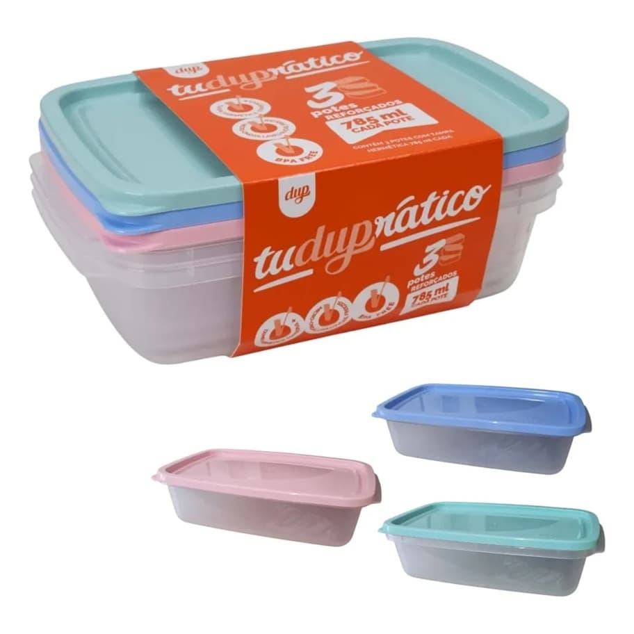 Potes Plástico Empilháveis DUP 3 Unidades 785ml Atlanta Organizador Porta Mantimentos Alimentos