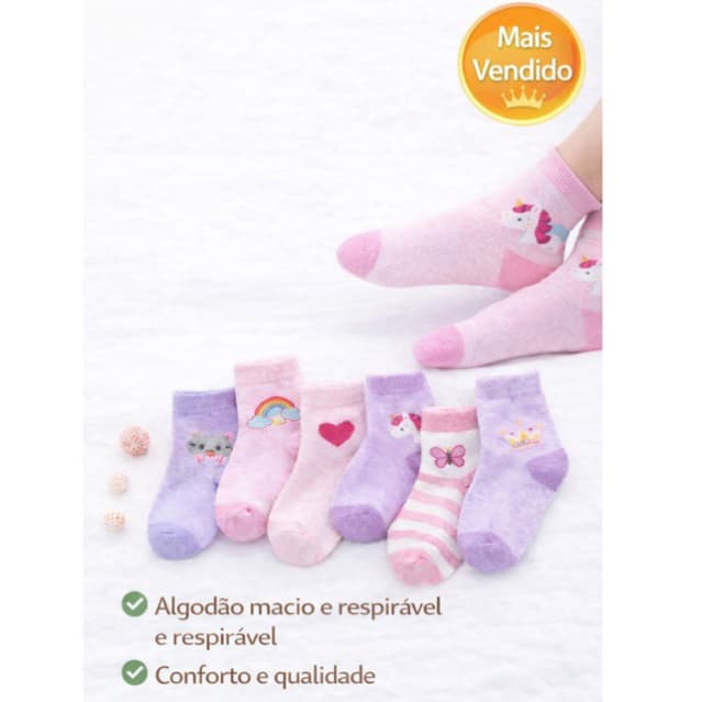 Kit 3 a 12 Pares De Meias Infantil Estampadinhas MENINA Algodão