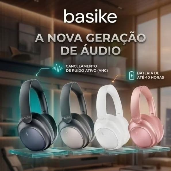 Fone De Ouvido Bluetooth 5.4 Premium Cancelamento de Ruido ANC Basike BA-FON144