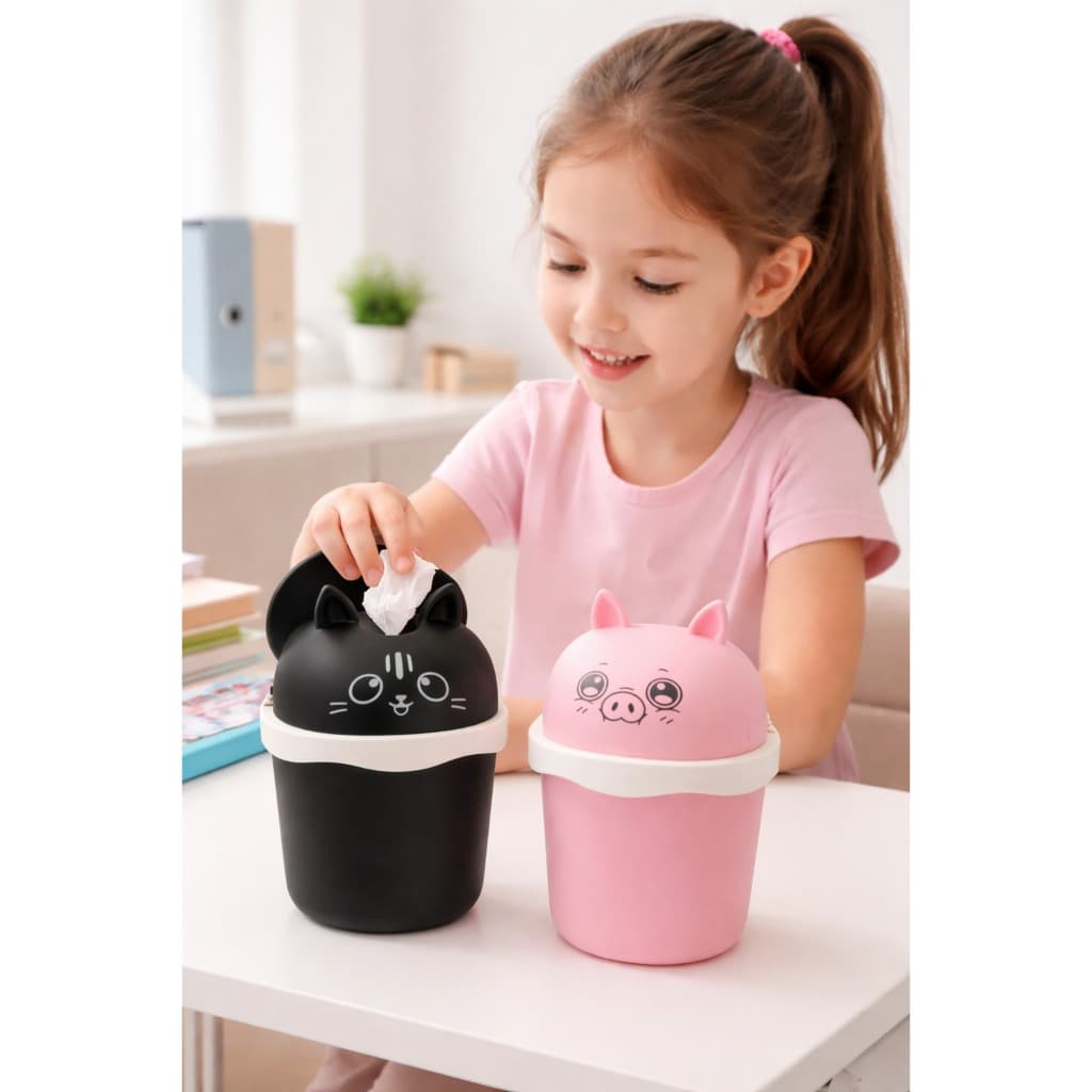 Lixeira de Mesa Porquinho 1.5L - Rosa > Prática, compacta e perfeita para crianças, escritórios ou maquiagem.
