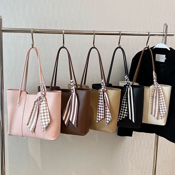 Bolsa Tote Feminina com Lenço Decorativo, Grande Capacidade, PU Resistente, Ideal para Trabalho/Faculdade, Várias Cores