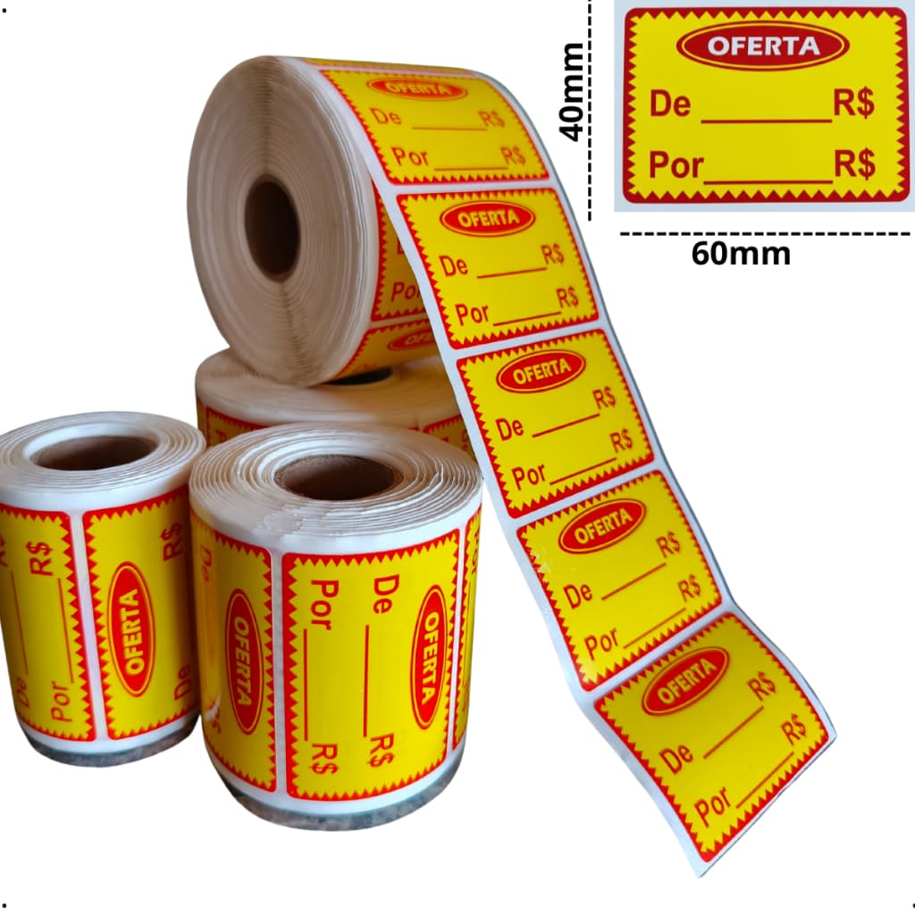 1.000 ETIQUETA ADESIVA OFERTA PARA PREÇO De:R / Por:R 60X40m AMARELA PROMOÇÃO ENVIO IMEDIATO 6X4cm
