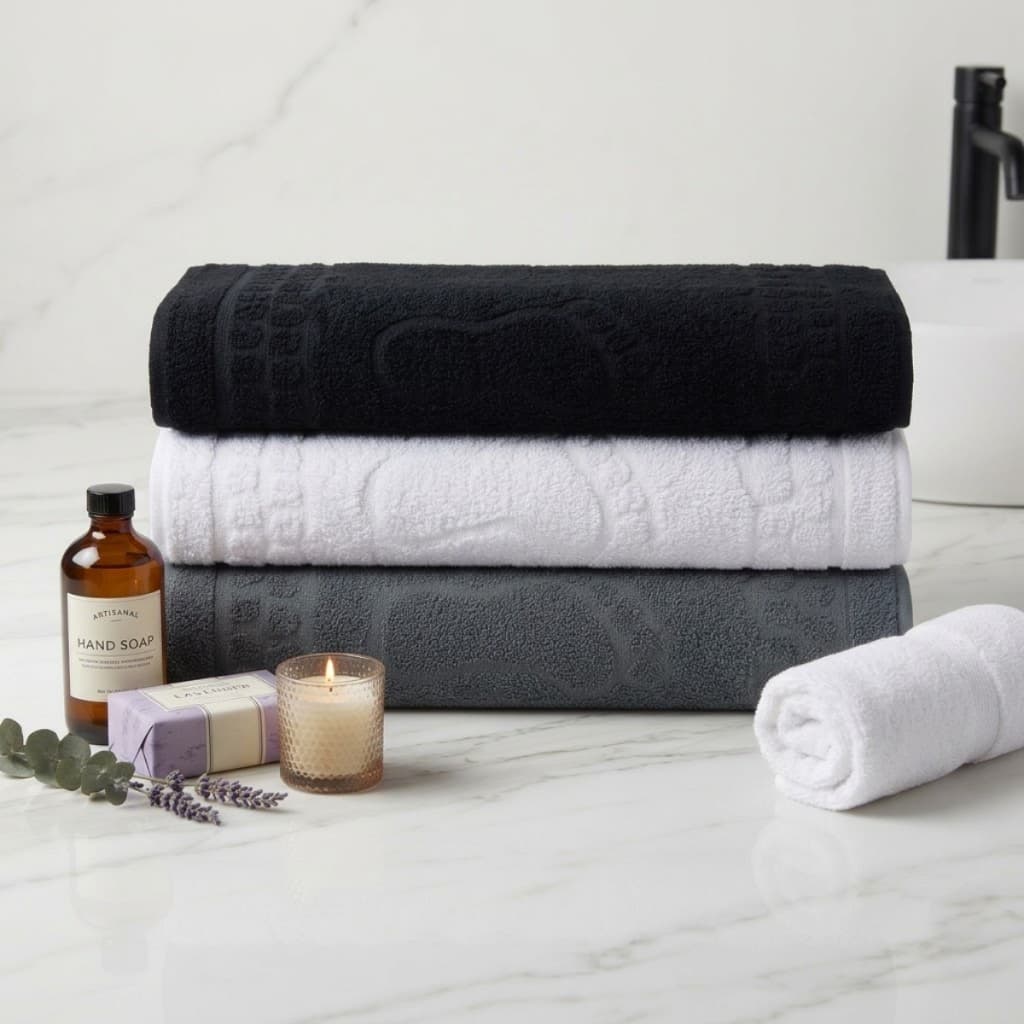 Kit 6 ou 3 Tapete De Banheiro Jacquart 47x75cm Pezinho Piso Luxo Atoalhado 100% Algodão Premium