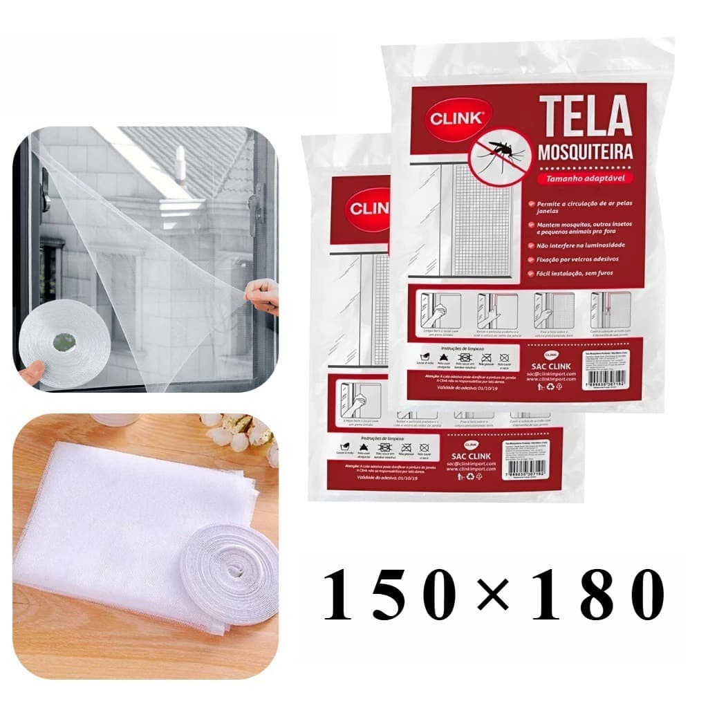 Tela Mosquiteiro para Janela 150x180cm Velcro Adesivo Anti Inseto Mosquito Pernilongo Removível Fácil Instalação