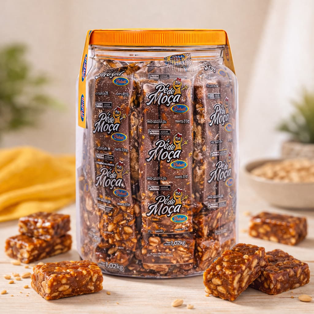 Doce Pé de Moça Paluti 1,02kg 20un Amendoim Doce Crocante Kit 1 a 3 Potes