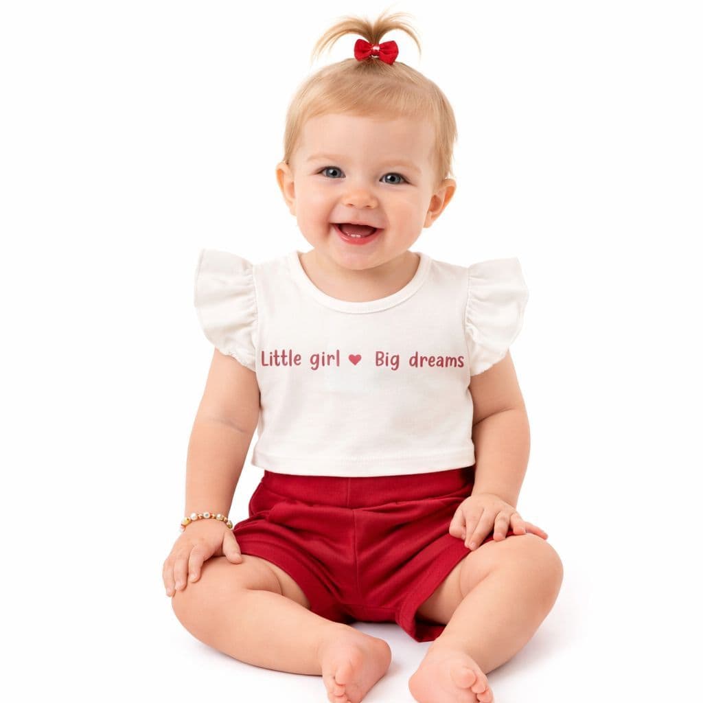 Conjunto Confortável Bebê Menina Blusa com Babadinhos + Shortinho - JD Kids - 3825