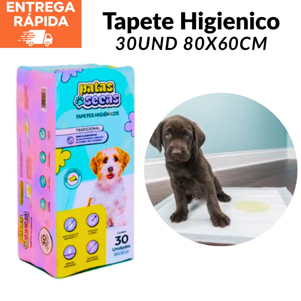 Tapetes Higiênico 30Und 80x60Cm Patas Secas - Tapete Para Cães