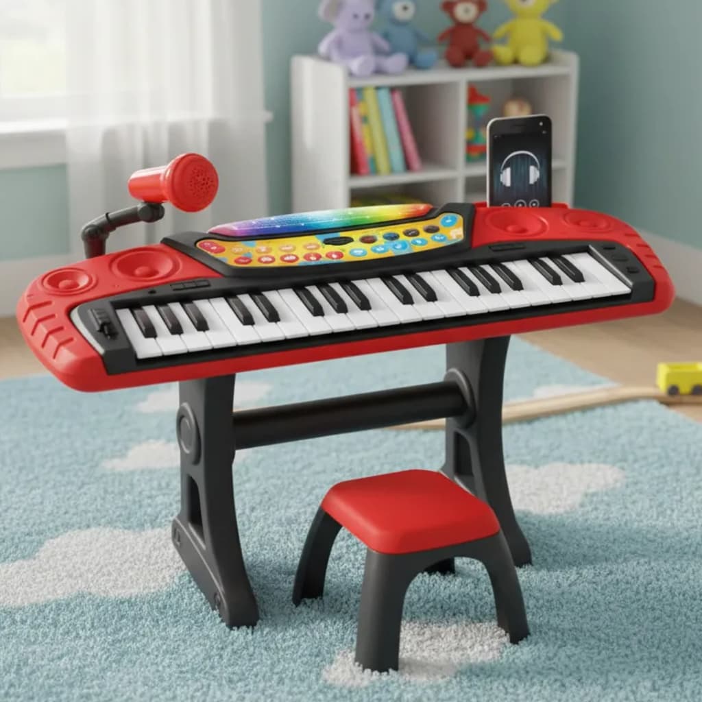 Teclado Tecladinho Musical Infantil Com Banqueta Microfone 37 Teclas Original