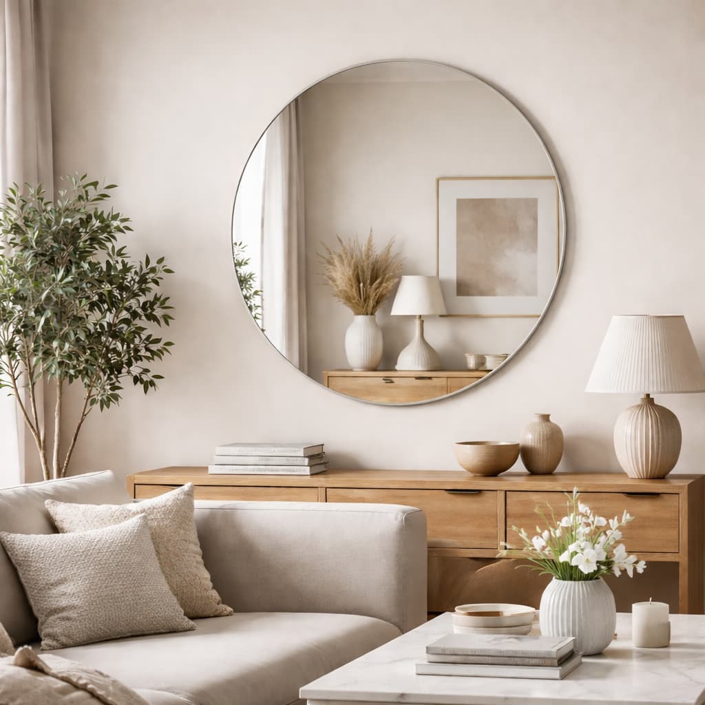 Espelho Lapidado Redondo 60cm Decoração + Kit Instalação Luxo Moderno Casa Estilo Status