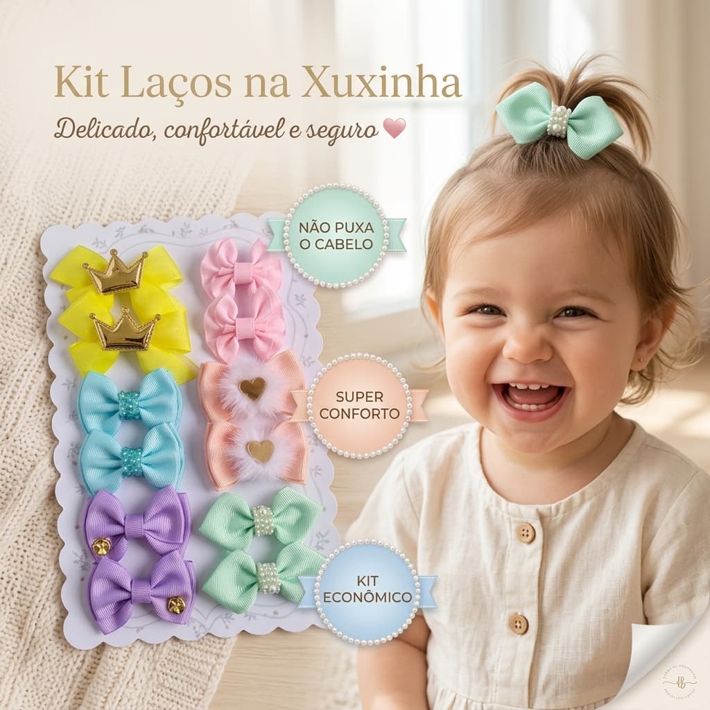 Kit 6 Pares Xuxinha Rabicó Elastico De Cabelo Com Laço Para Bebê Menina Laço Pequeno Acessório
