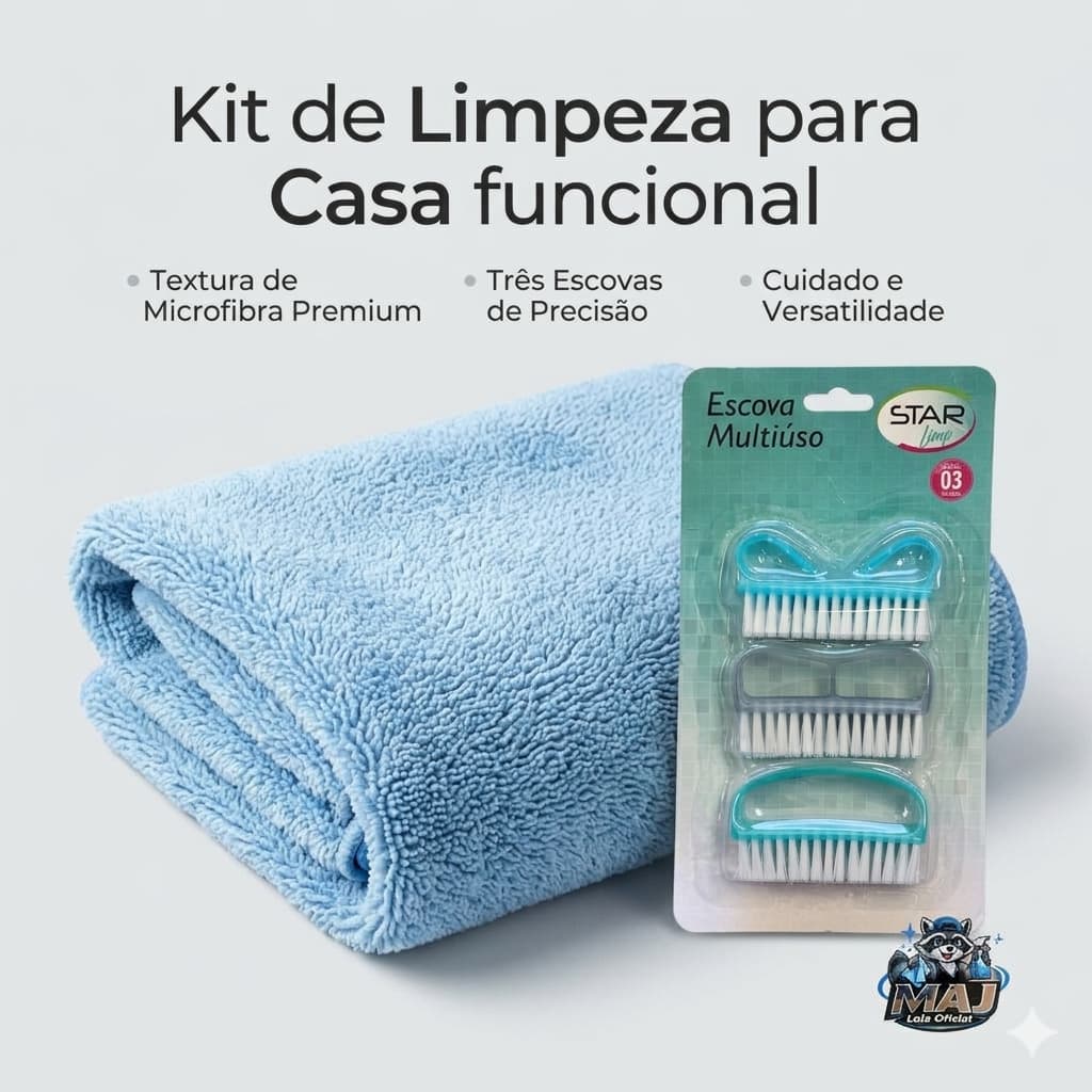 Kit Limpeza Multiuso 3 Escovas + Pano Microfibra Limpeza Pesada Cozinha Banheiro Azulejo Estofados